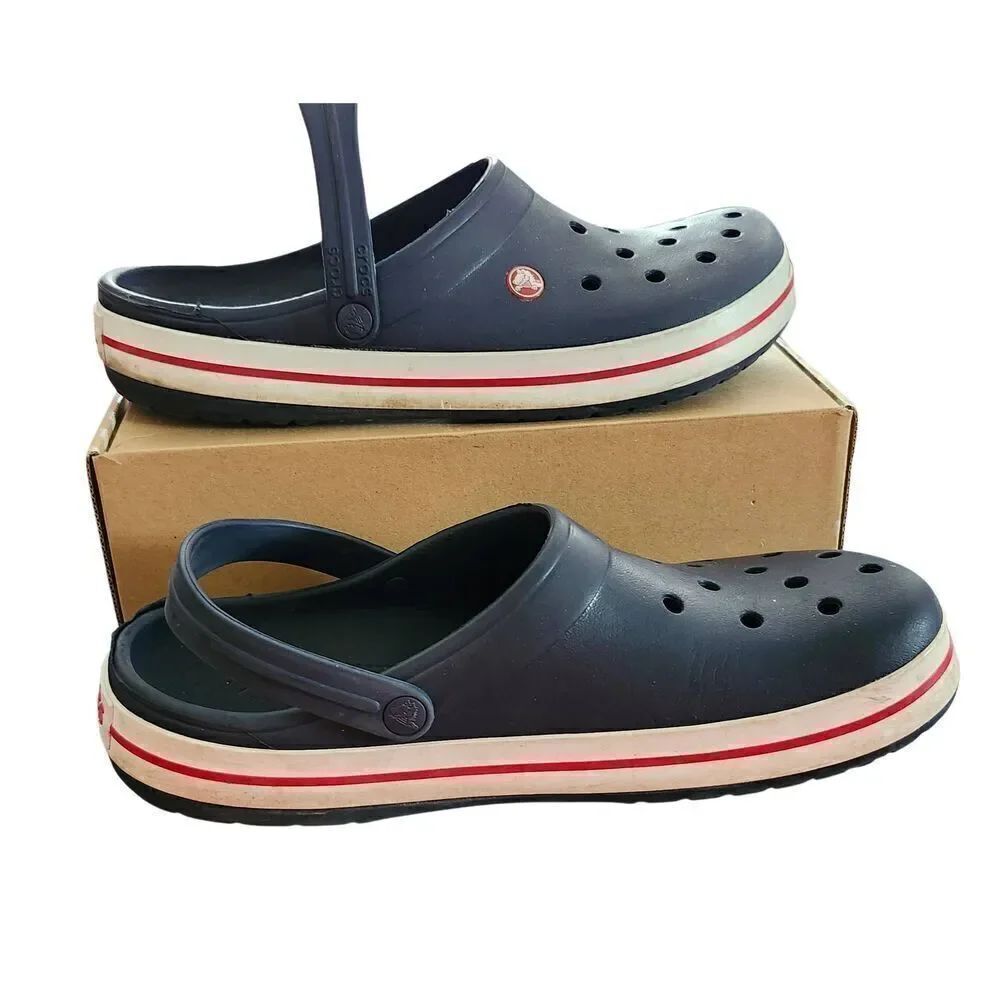 CROCS Iconic Comfort Shoe Blue, Red & White Striped Size 13